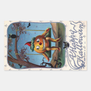 Sticker Rectangulaire Un heureux Citrouille d'Halloween sur le Vintage d