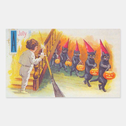 Sticker Rectangulaire Un Jolly Halloween Chats noirs avec des Citrouille (Devant)