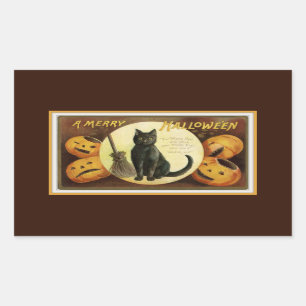 Sticker Rectangulaire Un joyeux chat noir d'Halloween Brown en Citrouill
