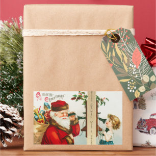 Sticker Rectangulaire Un joyeux Noël Santa Claus par Ellen Clapsaddle
