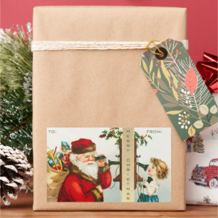 Sticker Rectangulaire Un joyeux Noël Santa Claus par Ellen Clapsaddle