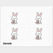 Sticker Rectangulaire un mignon lapin avec de la glace (Feuille)