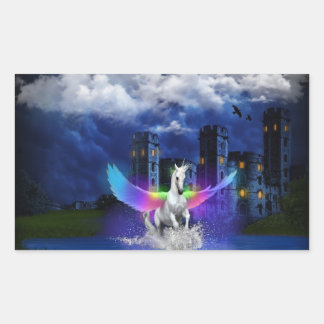 Sticker Rectangulaire Unicorne avec ailes arc-en-ciel