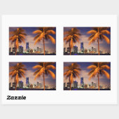 Sticker Rectangulaire USA, Floride, Miami skyline à la tombée de la nuit (Feuille)