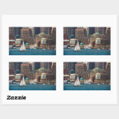 Sticker Rectangulaire USA, Massachusetts. Skyline Waterfront de Boston 2 (Feuille)