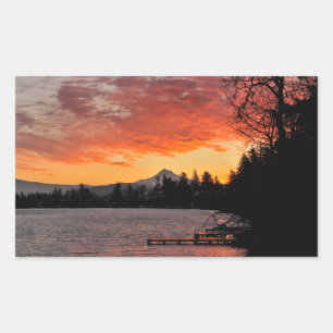 Sticker Rectangulaire USA, Oregon. Blue Lake and Mt Hood At Sunrise
