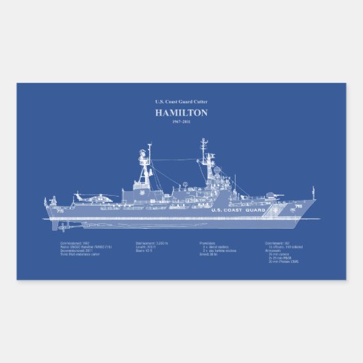 Sticker Rectangulaire USCG Cutter Hamilton whec-715 - ABD (Devant)