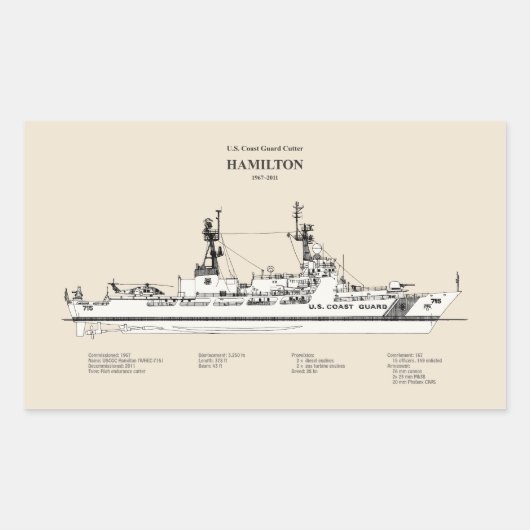 Sticker Rectangulaire USCG Cutter Hamilton whec-715 - SBD (Devant)