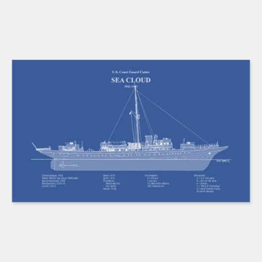 Sticker Rectangulaire USCG Cutter Sea Cloud wpg-284 - ABD (Devant)