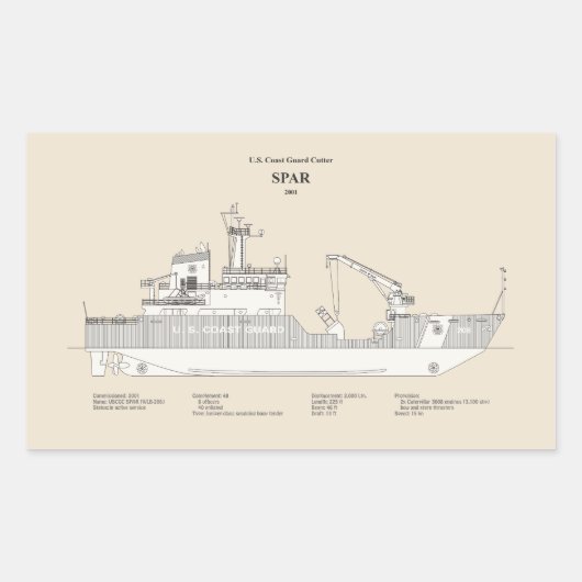 Sticker Rectangulaire USCG Cutter Spar wlb-206 - SBD (Devant)