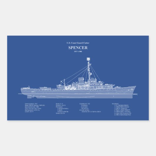 Sticker Rectangulaire USCG Cutter Spencer wpg-36 - ABD (Devant)