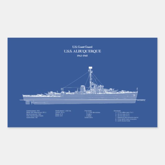 Sticker Rectangulaire USCG USS Albuquerque PF-7 - ABD (Devant)