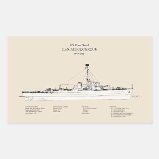 Sticker Rectangulaire USCG USS Albuquerque PF-7 - SBD (Devant)