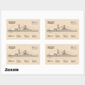 Sticker Rectangulaire USS Arizona - Plan directeur des navires SD (Feuille)