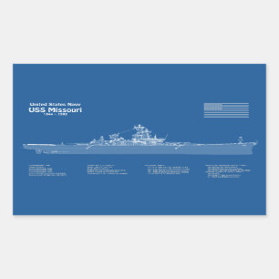 Sticker Rectangulaire USS Missouri - Plan de plan d'expédition ABD