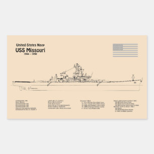 Sticker Rectangulaire USS Missouri - Plan directeur des navires SD
