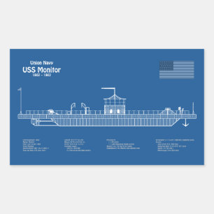 Sticker Rectangulaire USS Monitor - Plan de plan d'expédition ABD