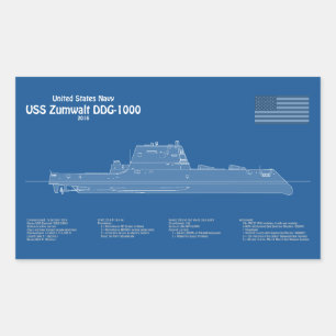 Sticker Rectangulaire USS Zumwalt - Plan directeur des navires ABD