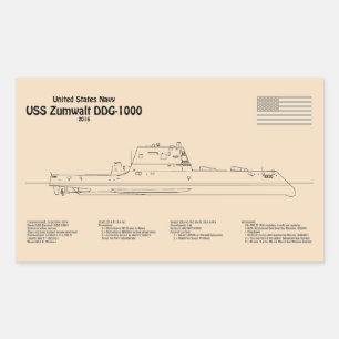 Sticker Rectangulaire USS Zumwalt - Plans de conception de navire SD