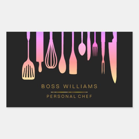 Sticker Rectangulaire Ustensiles de cuisine de chef de catering (Devant)