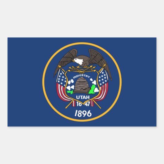 Sticker Rectangulaire Utah : Le drapeau américain de l'État de la ruche, (Devant)