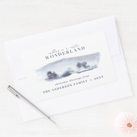 Sticker Rectangulaire Vacances de Noël bleu minimal (Enveloppe)