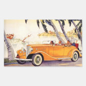 Sticker Rectangulaire Vacances vintage en voiture convertible (Devant)