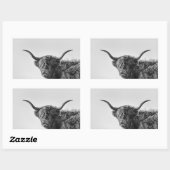 Sticker Rectangulaire Vache des hautes terres robuste en monochrome (Feuille)
