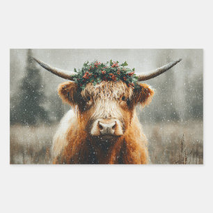 Sticker Rectangulaire Vache des Highlands avec couronne de couronne de N