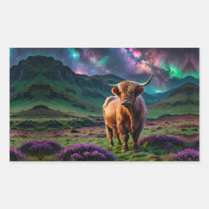 Sticker Rectangulaire Vache Highland sous les étoiles