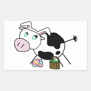 Sticker Rectangulaire Vache lapin de Pâques