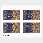 Sticker Rectangulaire Vaisseau antique, Dauphins, Or, Monogramme bleu ma (Feuille)