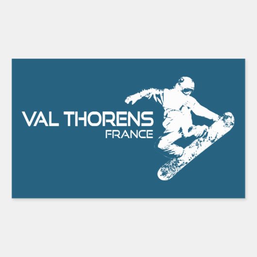 Sticker Rectangulaire Val Thorens France Snowboardeur (Devant)
