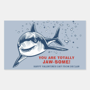 Sticker Rectangulaire Valentine pour des enfants de requins à mâchoires