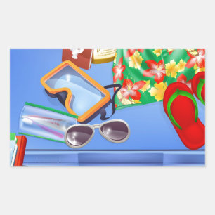 Sticker Rectangulaire Valise et articles de vacances