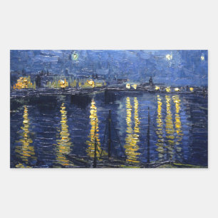 Sticker Rectangulaire Van Gogh : Nuit étoilée au-dessus du Rhône