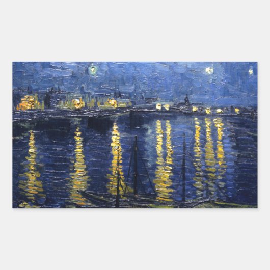 Sticker Rectangulaire Van Gogh : Nuit étoilée sur le Rhône (Devant)