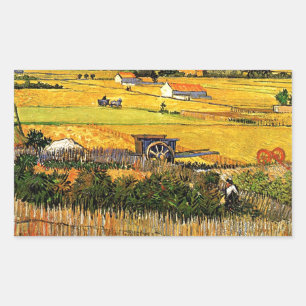 Sticker Rectangulaire Van Gogh - Récolte à La Crau avec Montmajour
