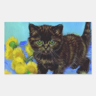 Sticker Rectangulaire Van Gogh Style Chat avec tournesol