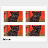 Sticker Rectangulaire Van Gogh Style Chat noir (Feuille)