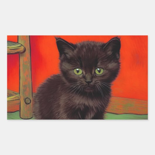 Sticker Rectangulaire Van Gogh Style Chat noir (Devant)