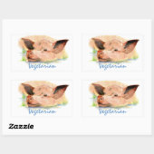 Sticker Rectangulaire Végétal avec porc d'aquarelle mignonne (Feuille)