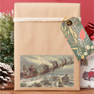 Sticker Rectangulaire Veille de Noël vintage Santa Claus victorien traîn