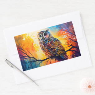 Sticker Rectangulaire Veille forestière, habitants de la forêt, hibou