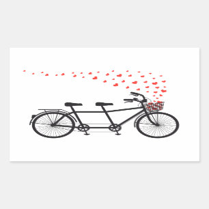 Sticker Rectangulaire vélo tandem avec coeur rouge