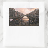 Sticker Rectangulaire Vélos au coucher du soleil à Amsterdam (Sac)