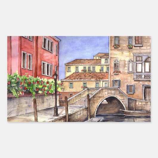 Sticker Rectangulaire Venise - Stylo & Laver Aquarelle (Devant)
