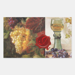 STICKER RECTANGULAIRE VERRE DE VIN, VIEUX VIGNOBLES VIGNOBLES MONOGRAMME
