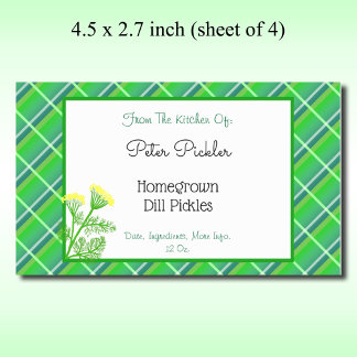 Sticker Rectangulaire Vert carreaux éditable, Aneth et Fleurs 4.5x 2.7