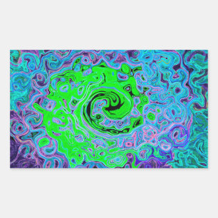 Sticker Rectangulaire Vert Citron Groovy Abstrait Rétro Tourbillon Liqui